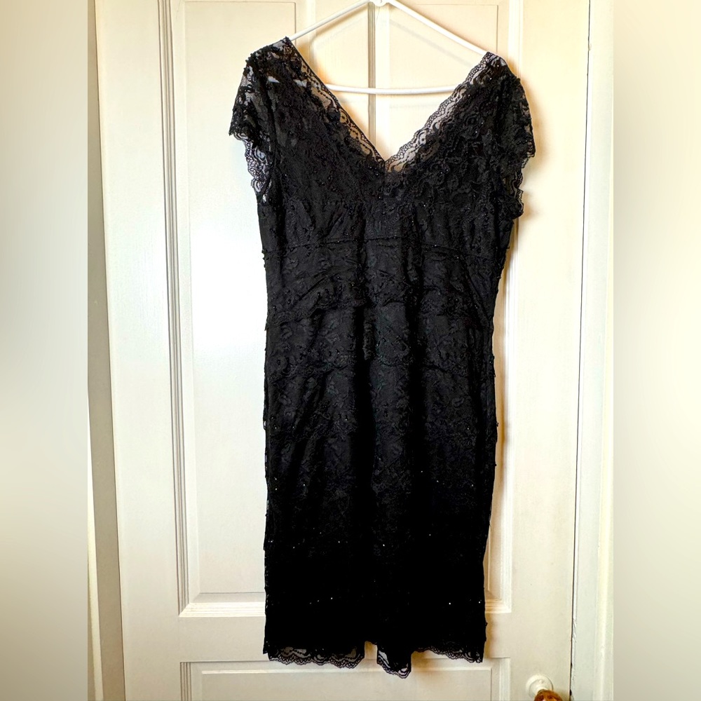 Black lace/sequin dress, with stretch, size 18